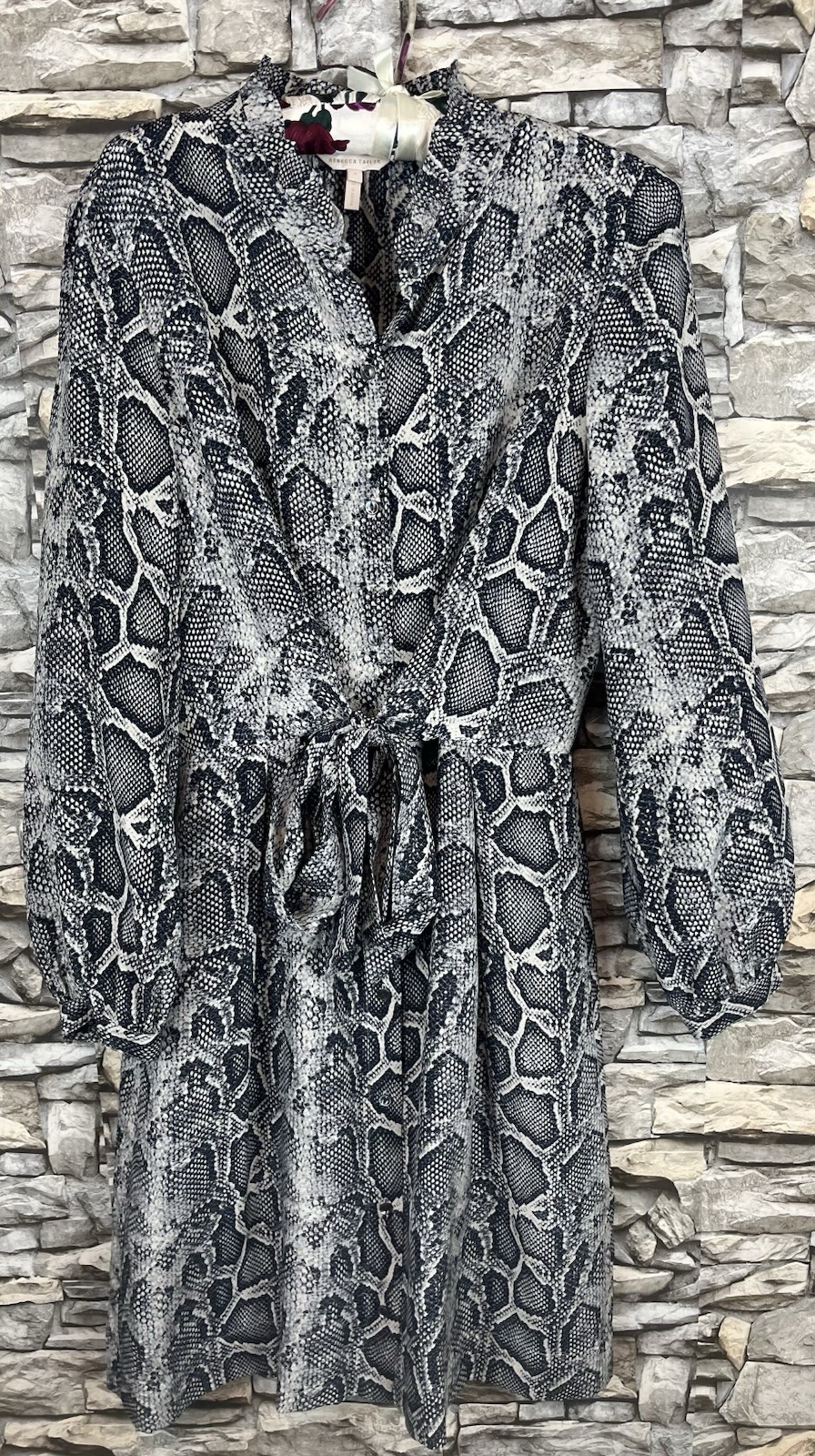 Rebecca Taylor Snakeskin-Print Silk Button Dress Sz 8 Long Sleeve