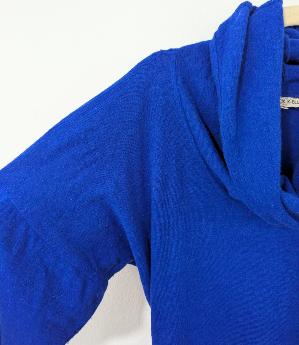 Patrick Kelly Vintage Wool Rabbit Blend Knit Dress Cowl Dress Ruched Blue 2