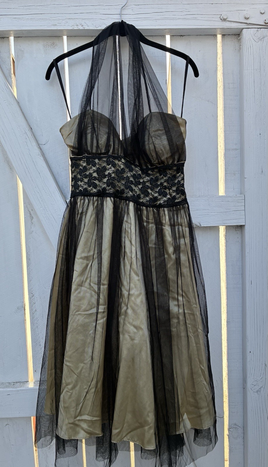 Cumbria Women’s Dress Retro Halter Sweetheart Gold Black Party Gown Pinup Sz XL