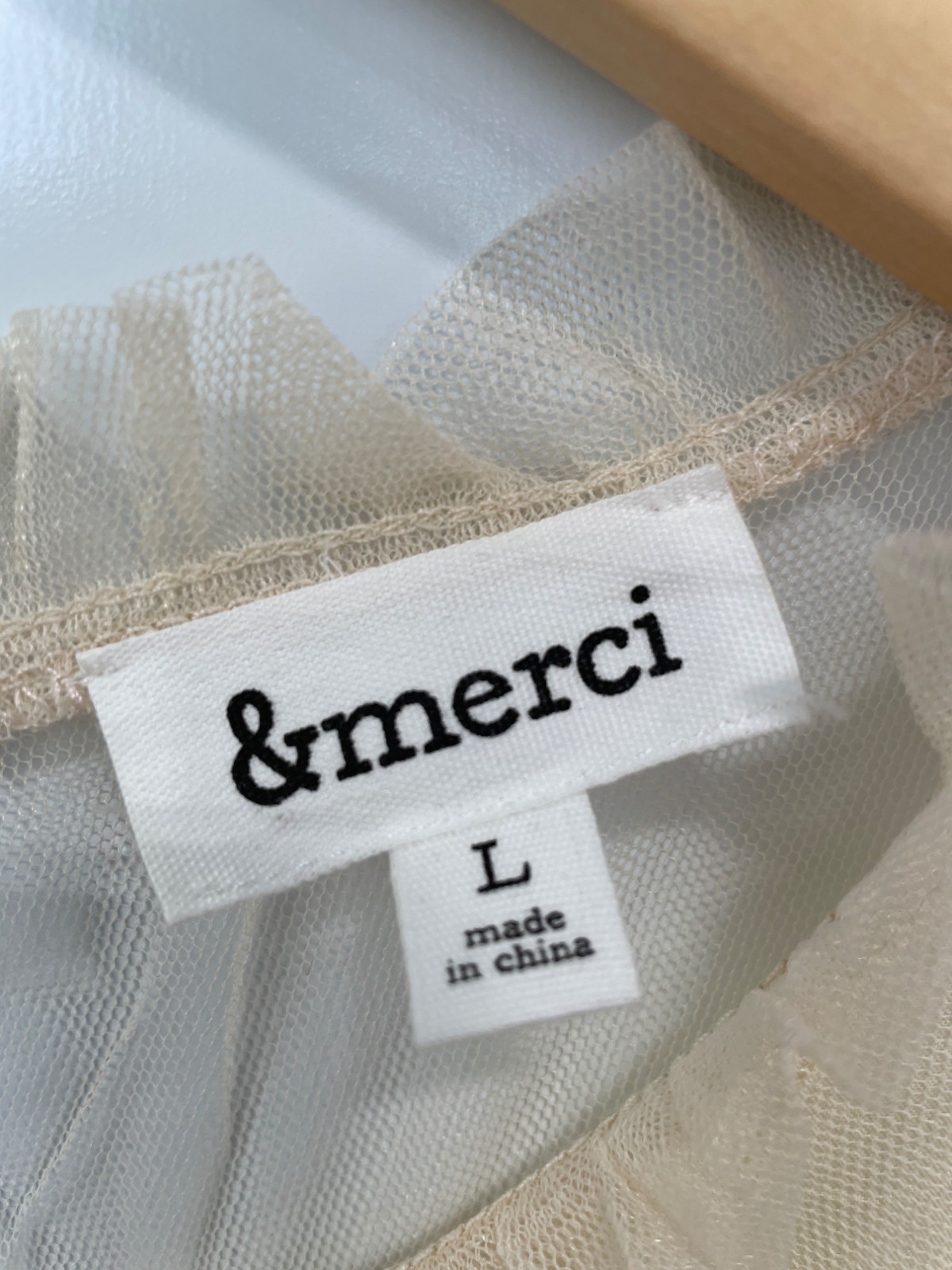 &Merci Mini Dress Large Tulle A Line Tiered Cream Polyester Mesh Ruffle Retro