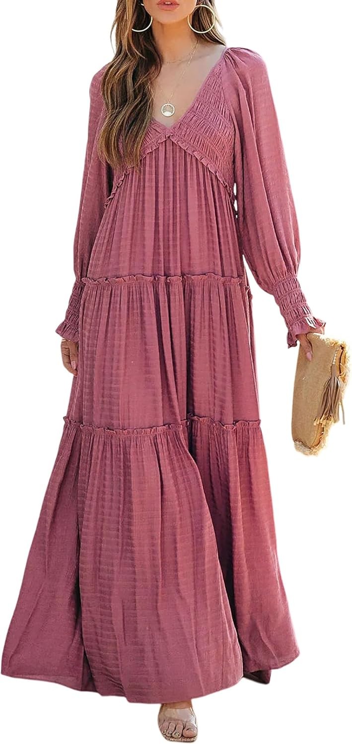 Dress Women’s Size M V-Neck Pull On Long Sleeve High Waist Elasticated Back