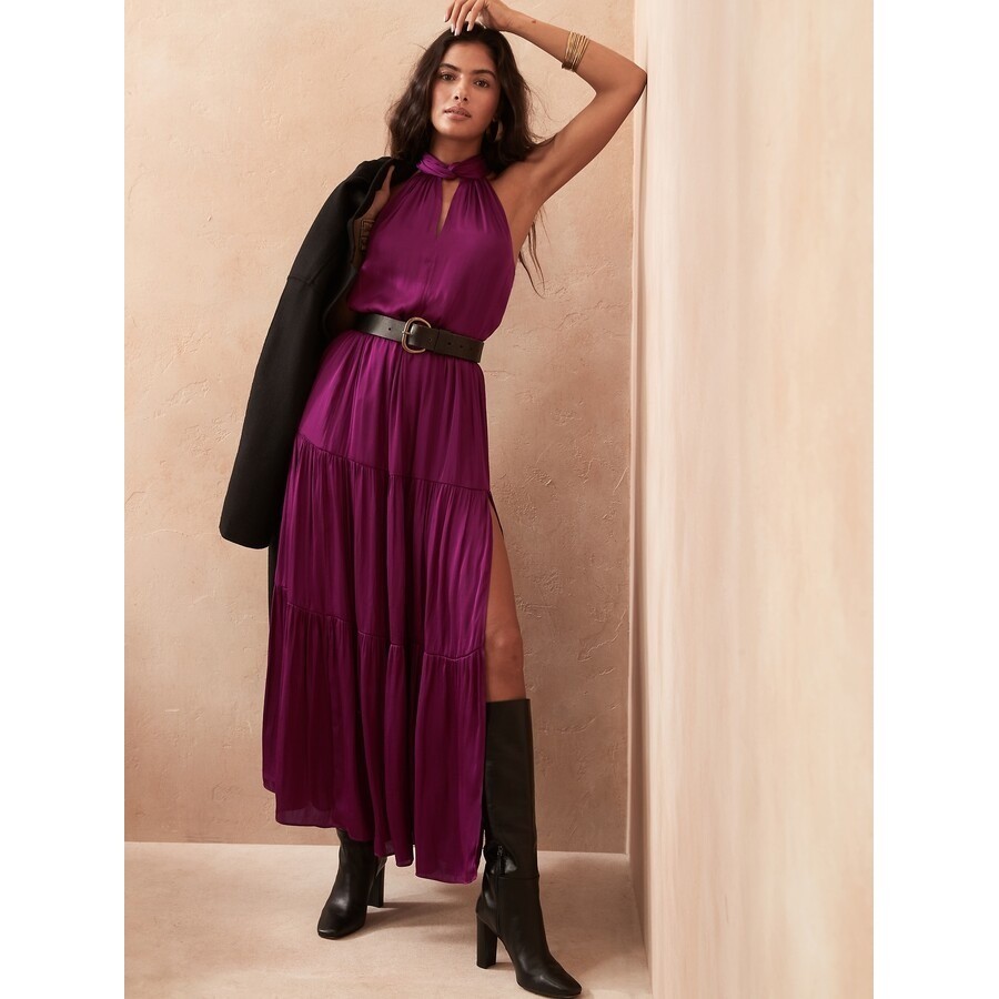 Banana Republic Womens 2-Piece Satin Halter Top Maxi Skirt Set M Romantic Flowy