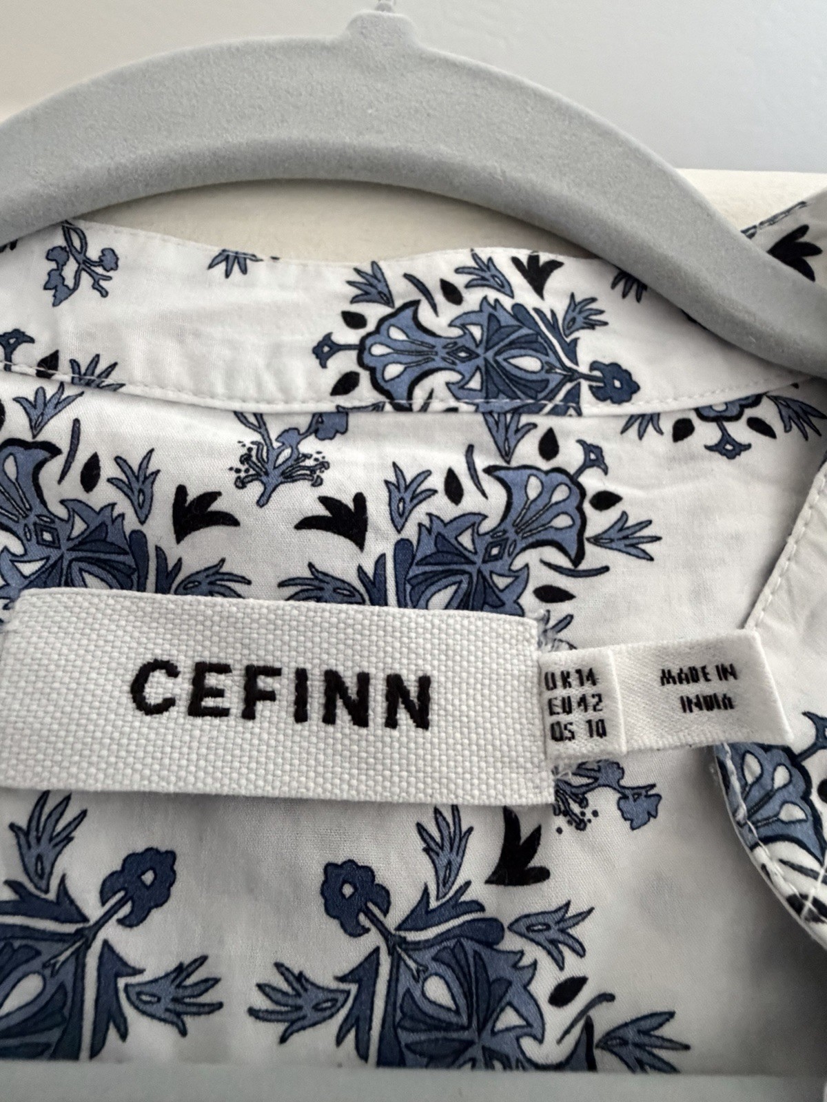 Cefinn Midi Dress White Blue Belted UK14 EU42 US10