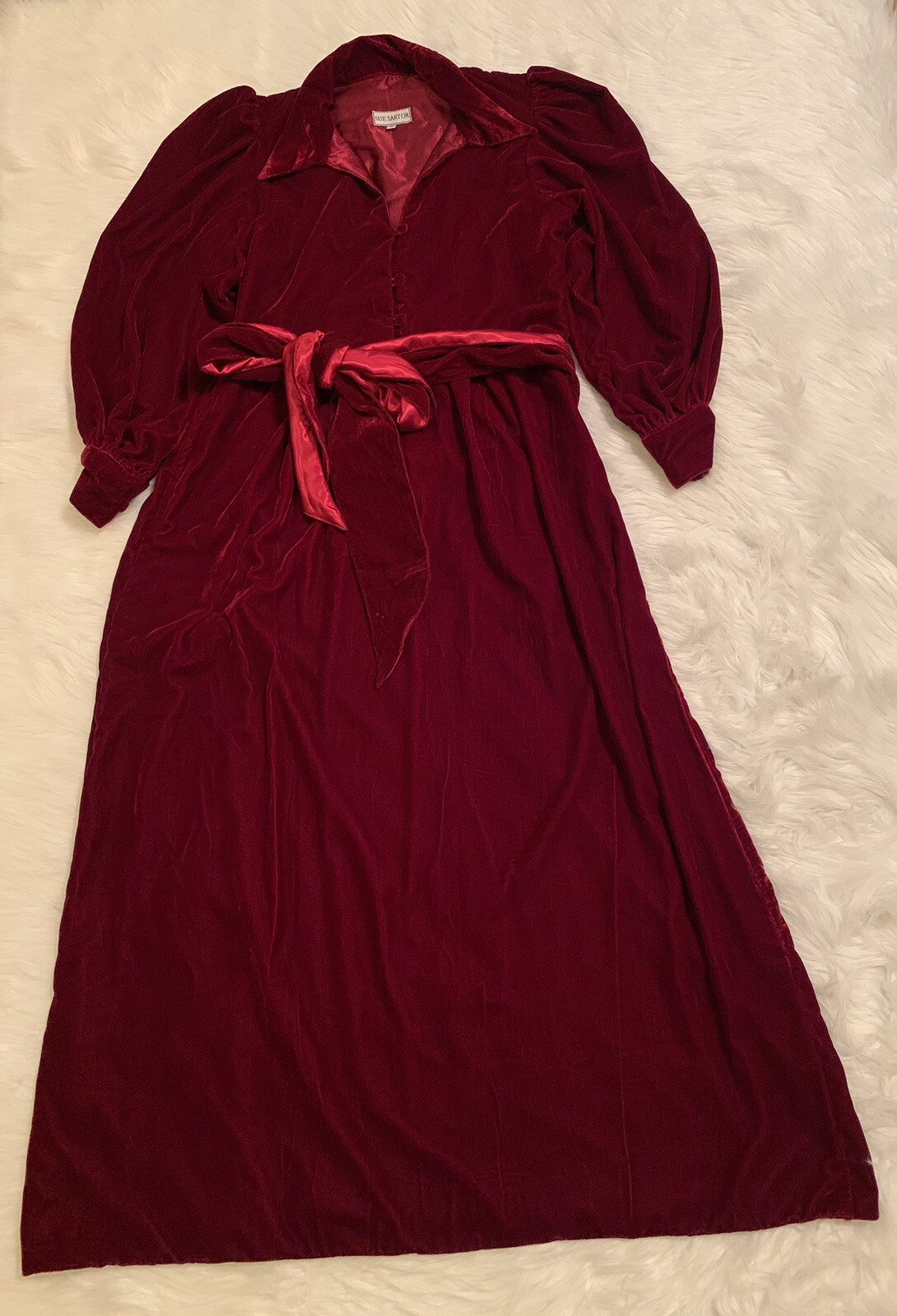Sue Sartor Hays Town Hostess Gown Dress Dark Red Burgundy Velvet Silk Medium