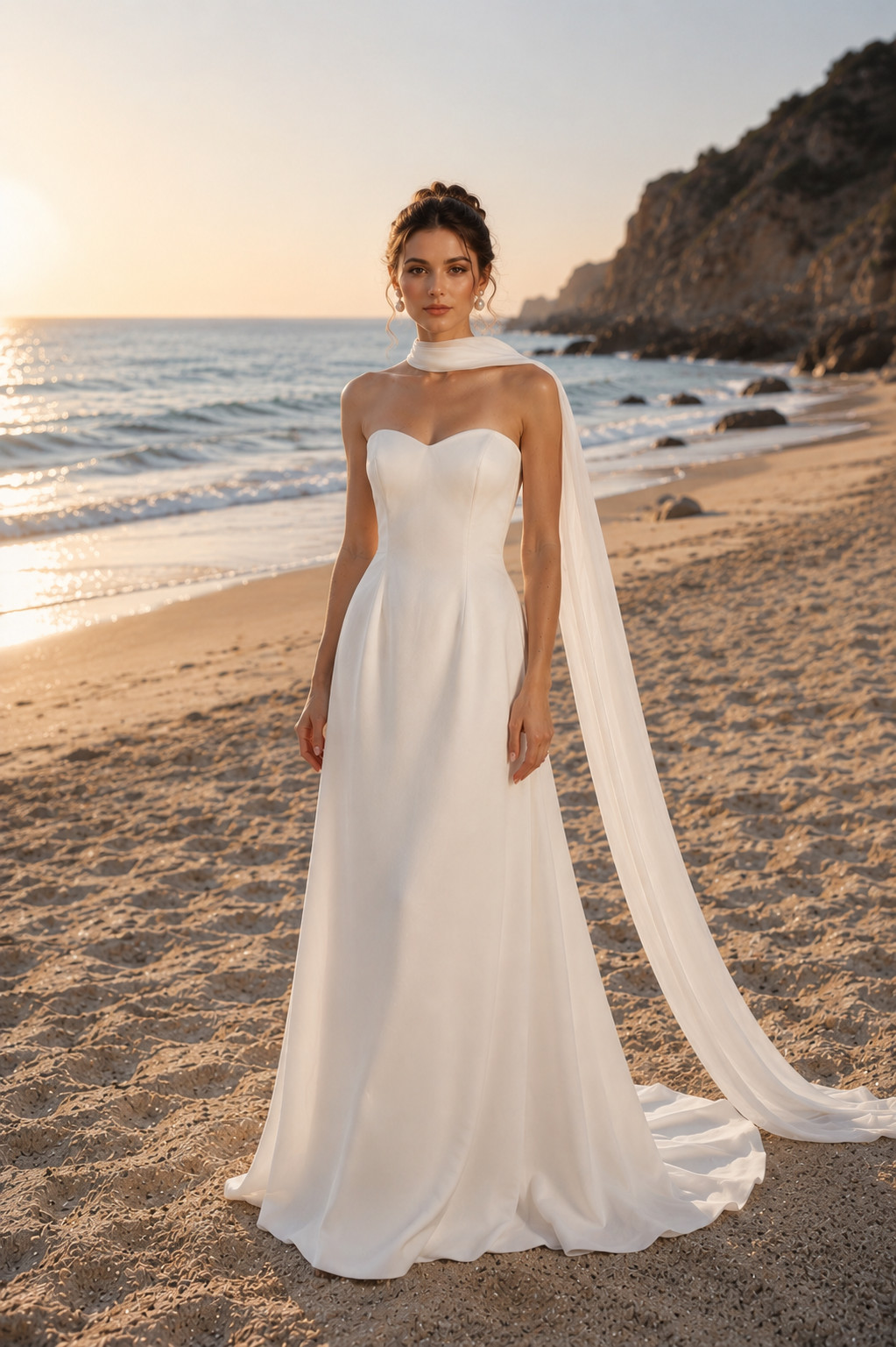 Women’s Satin Wedding Dress Strapless Sweetheart A-Line Bridal Gown White