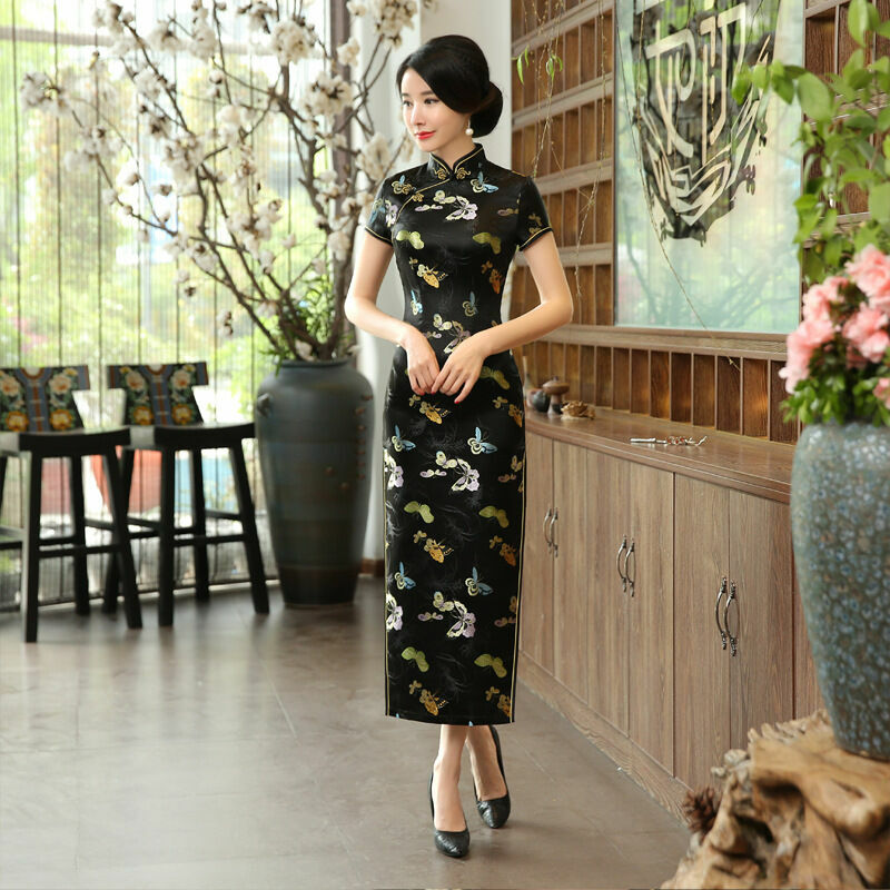 Women Evening Party Dress Satin Cheongsam Chinese Traditional Qipao Size S-3XL