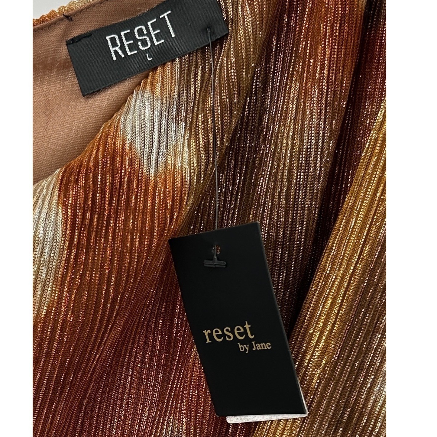 Reset by Jane Womens One Shoulder Metallic Plisse Mini Dress Copper Gold Large