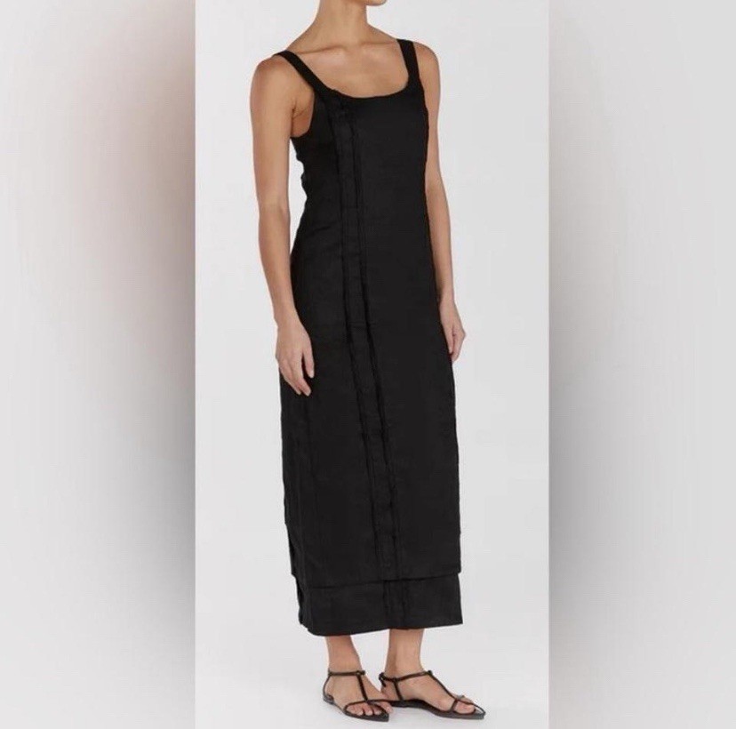NWT DISSH Dulce Black Linen Midi Dress Size AU 6/US 2
