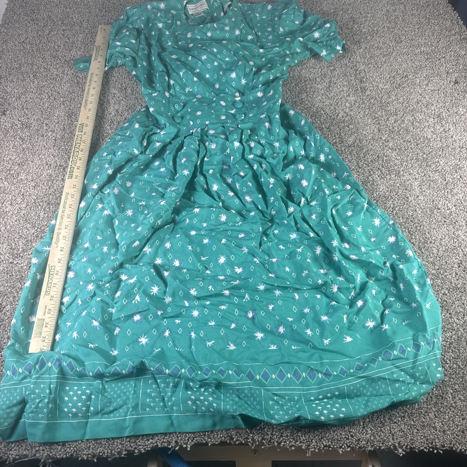 Vtg 80’s Teal Geometric Midi Dress Size 12 Womens