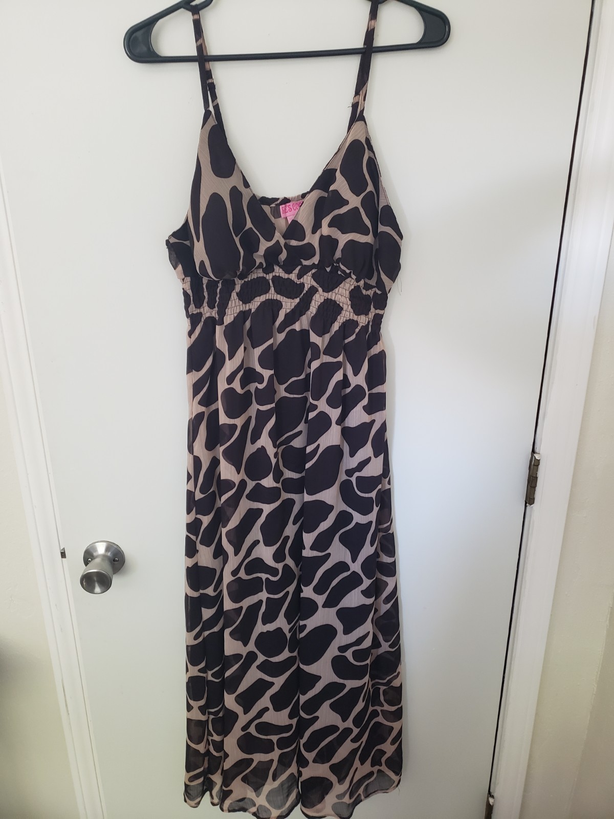 VTG She’s Cool Boho Chiffon Maxi Dress Sz XL Brown Print Flowy Resort