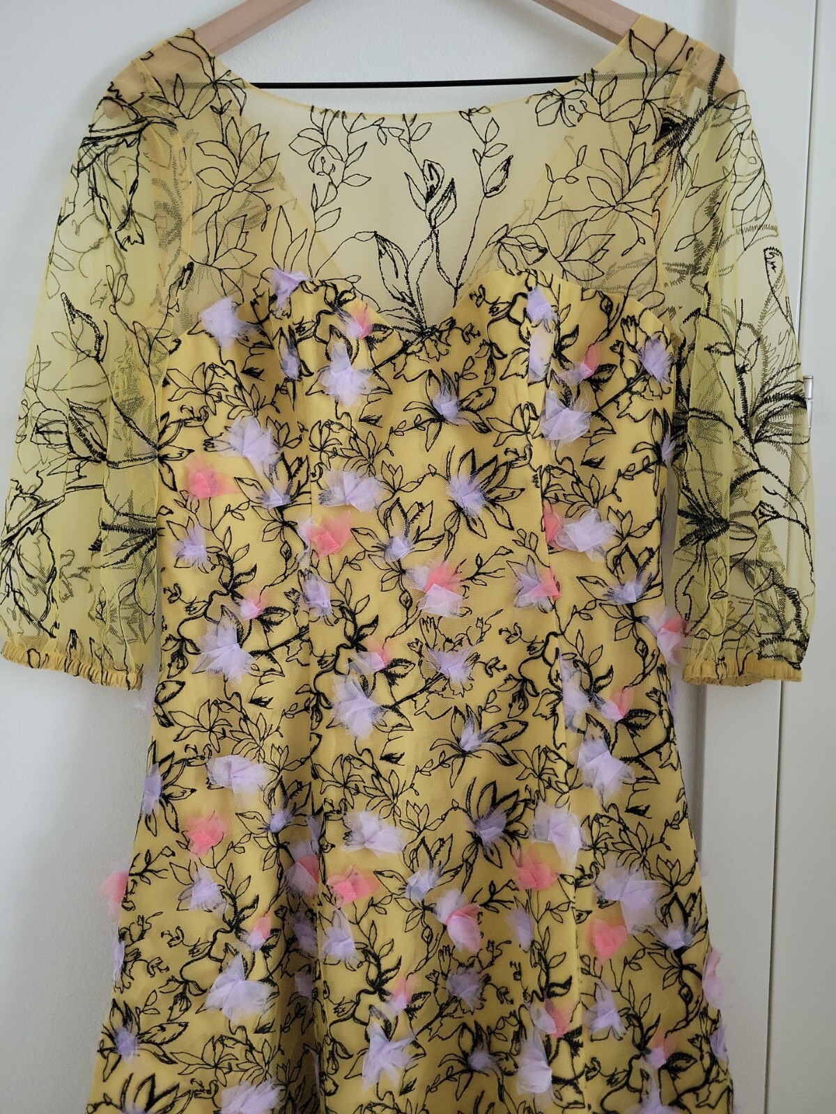 Marchesa Notte Embriodered Tulle Mini Dress Size 6 Yellow Floral Wedding NWT