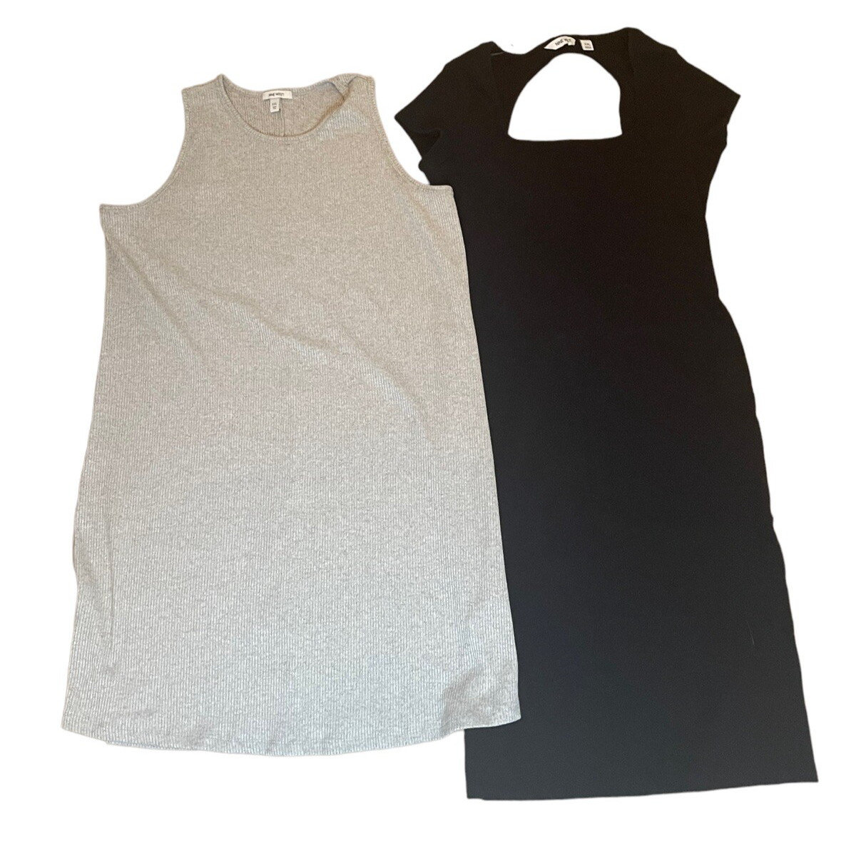 2x Nine West Dresses Ribbed Stretch Bodycon Shift Black & Grey Plus Size XXL 2XL