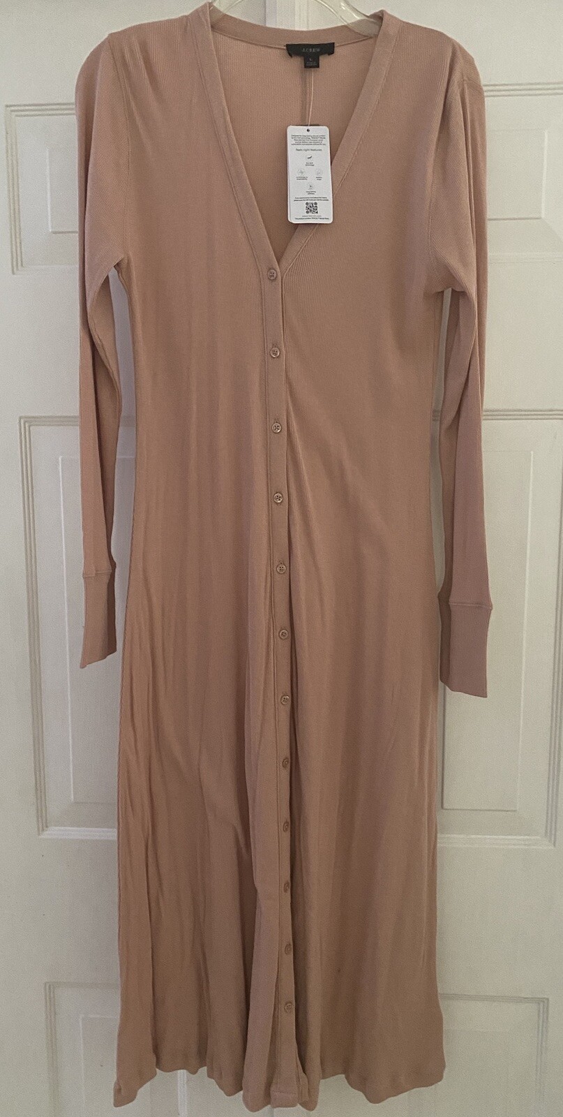 NWT J. CREW Ribbed Button-Front Sheath Midi Dress Tencel Light Camel L Large