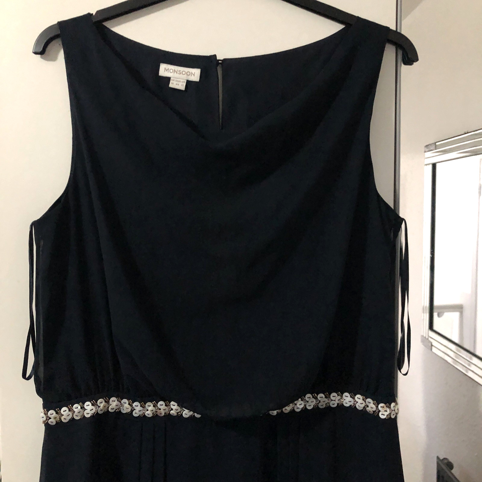 Monsoon Size 16 Pit To Pit 20in Navy Bead/Button Embellished Lined Dress VGC