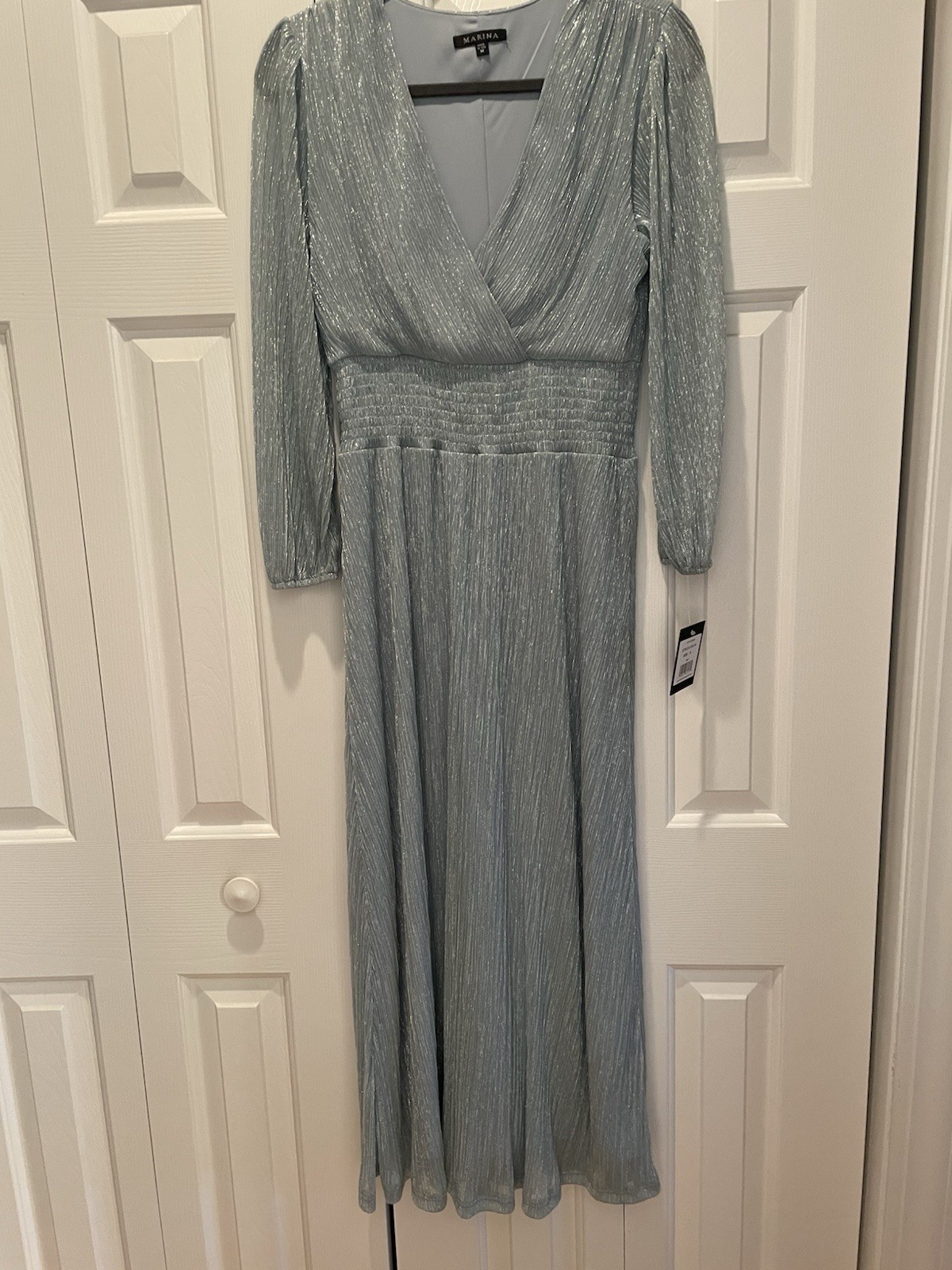 Marina Sky Blue Tea length/Maxi Dress V-Neck 3/4 Sleeves New with tags. Size M
