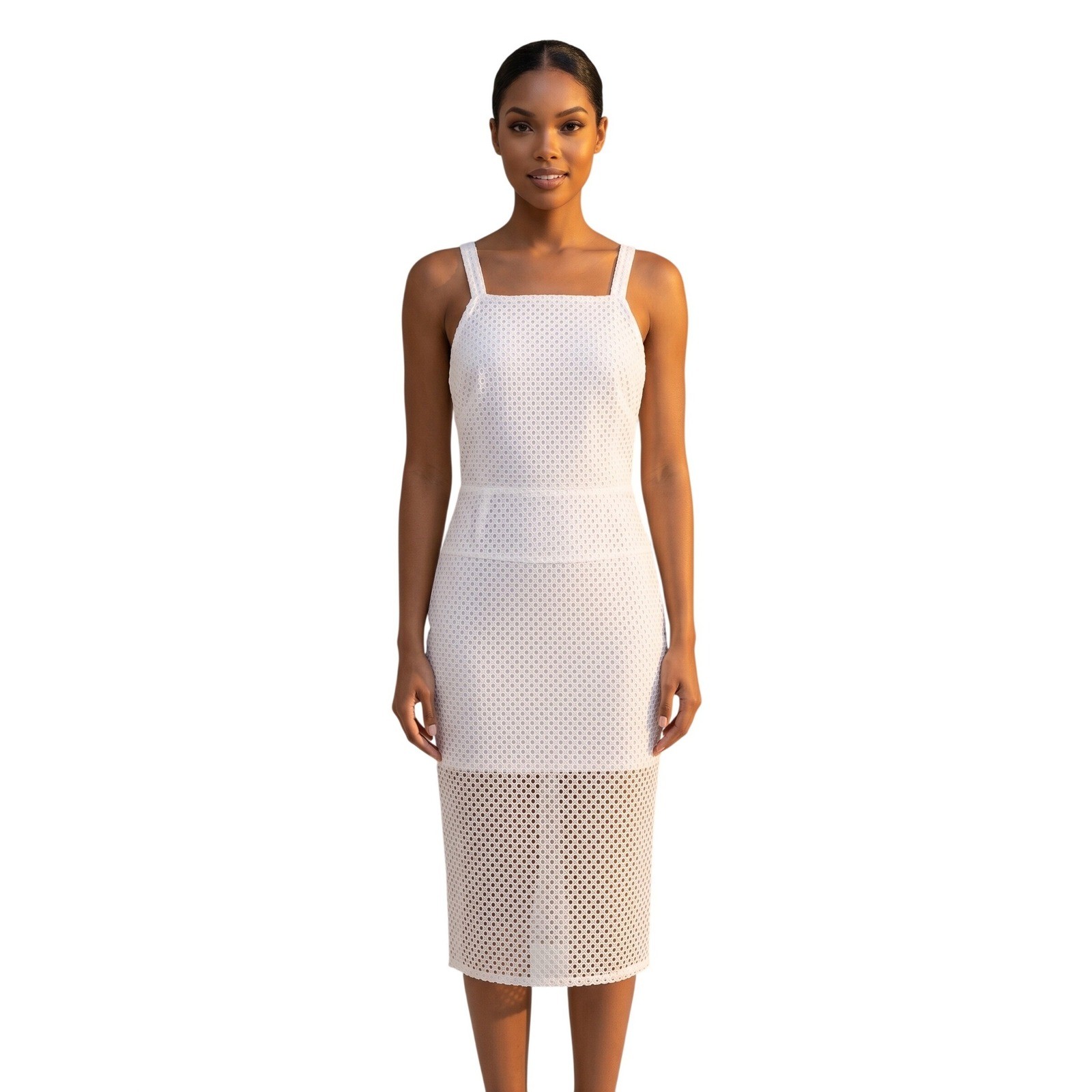 LINE & DOT Women’s Eyelet Dress X Small White Cotton Lace Midi Grad | NWT $168