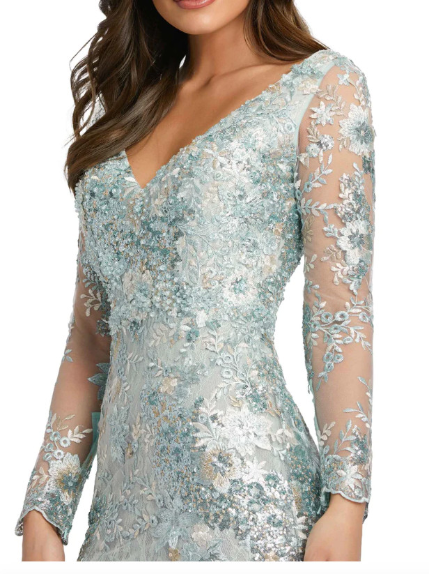 MAC DUGGAL 67539 EMBELLISHED V-NECK ILLUSIONS SEAMIST GOWN sz 16