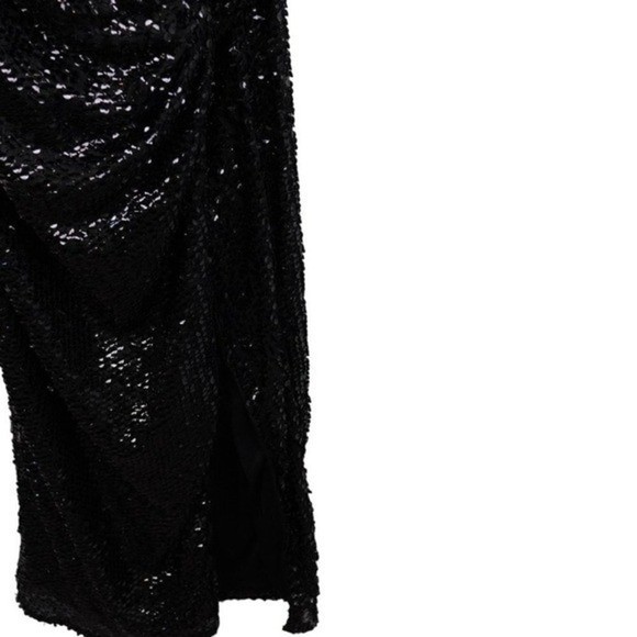 NWT PrettyLittleThing Sequin Cowl High Split Midi Dress 12 Black Formal LBD