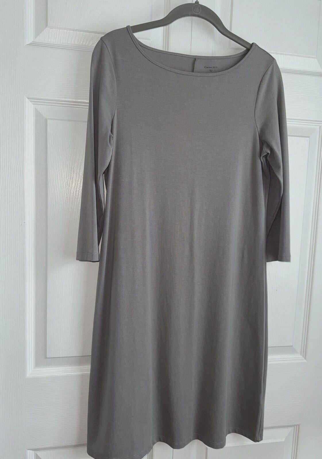 Garnet Hill Cotton Modal 3/4 Sleeve Boat Neck Shift Dress Size XS Gray