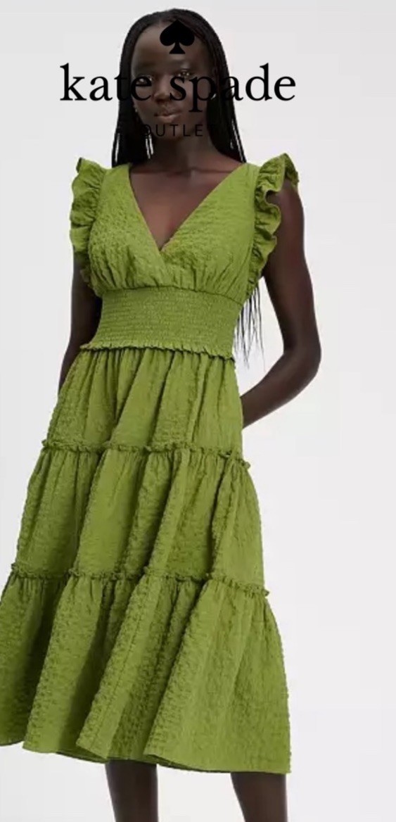 NWT Kate Spade Green Flutter Sleeve Midi Dress Small