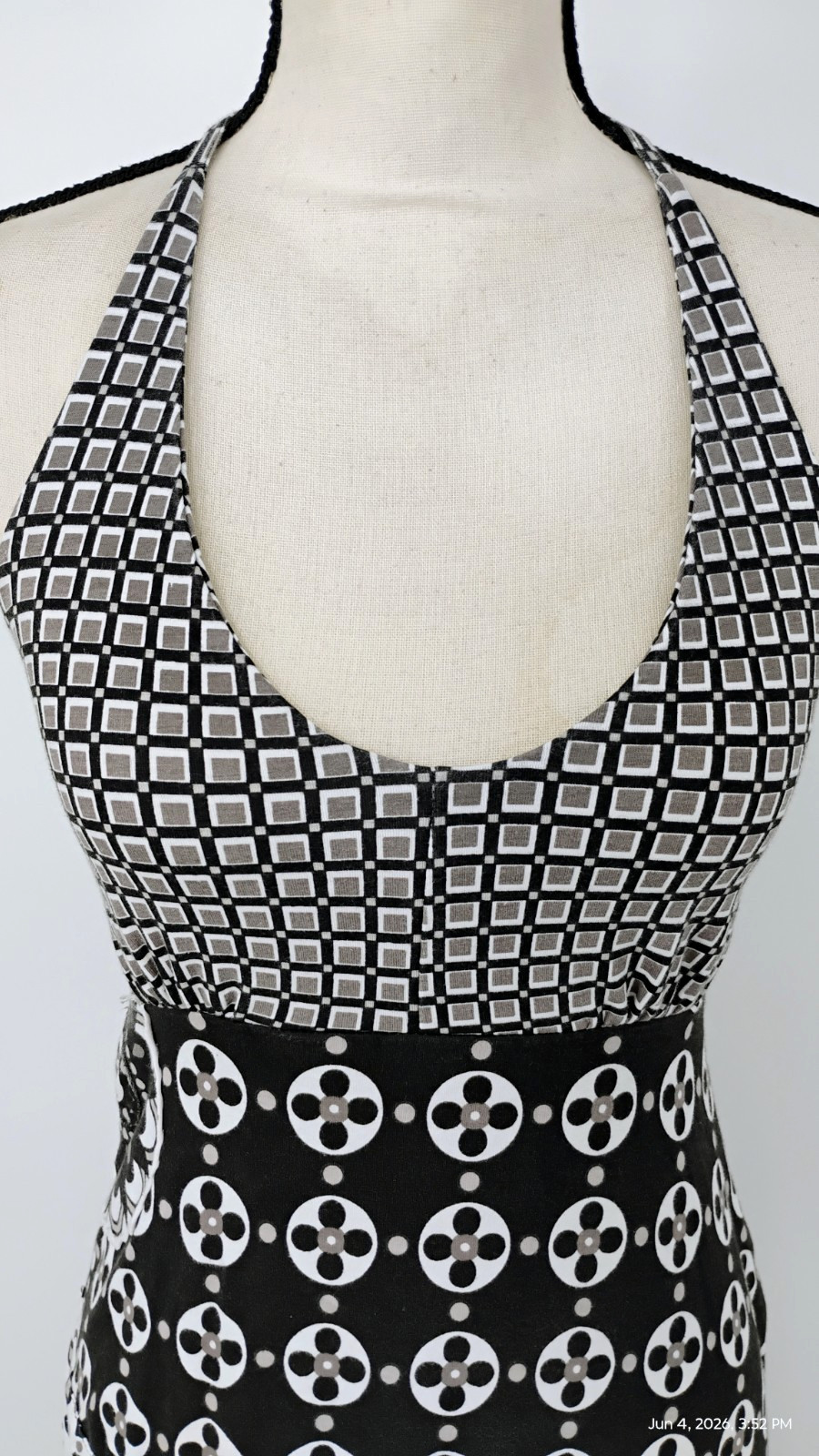 Prana Halter Geo Patchwork Dress Organic Cotton Elastane Smocked Medium