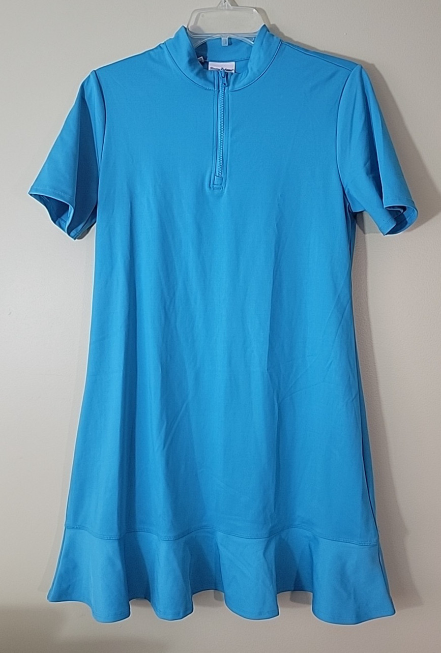Tommy Bahama Golf Dress Womens Size MEDIUM Blue Short Sleeve 1/4 Zip Mock Neck