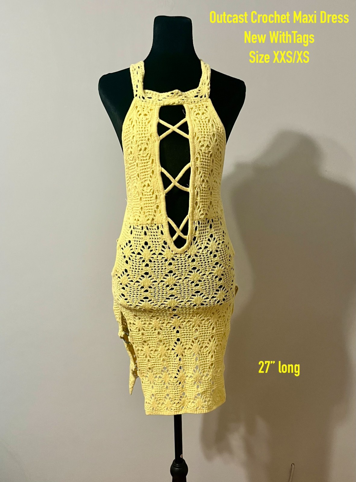 Outcast Yellow Crochet Eirian Mini Dress /Beach Coverup NWT Sz XXS/XS