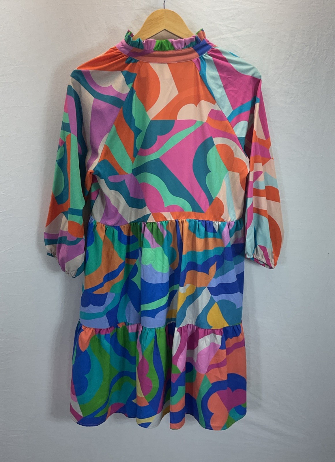 SSYS The Label Dress M Colorful Poly Spandex Stretch ruffle neck Tatum Dress