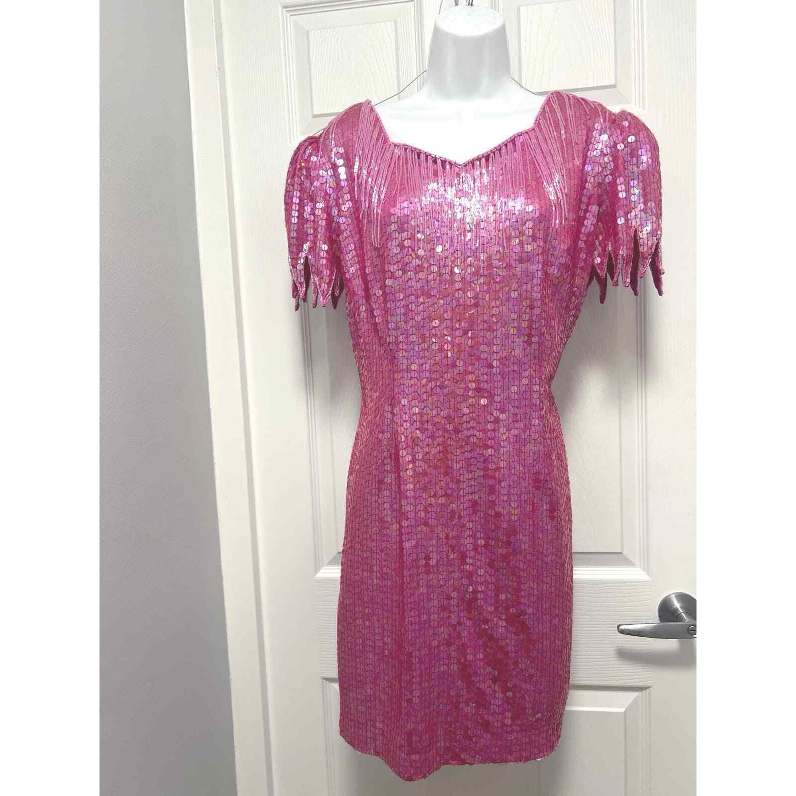 Nadine Pink formal cocktail Dress PINK sequin V dress. Size L