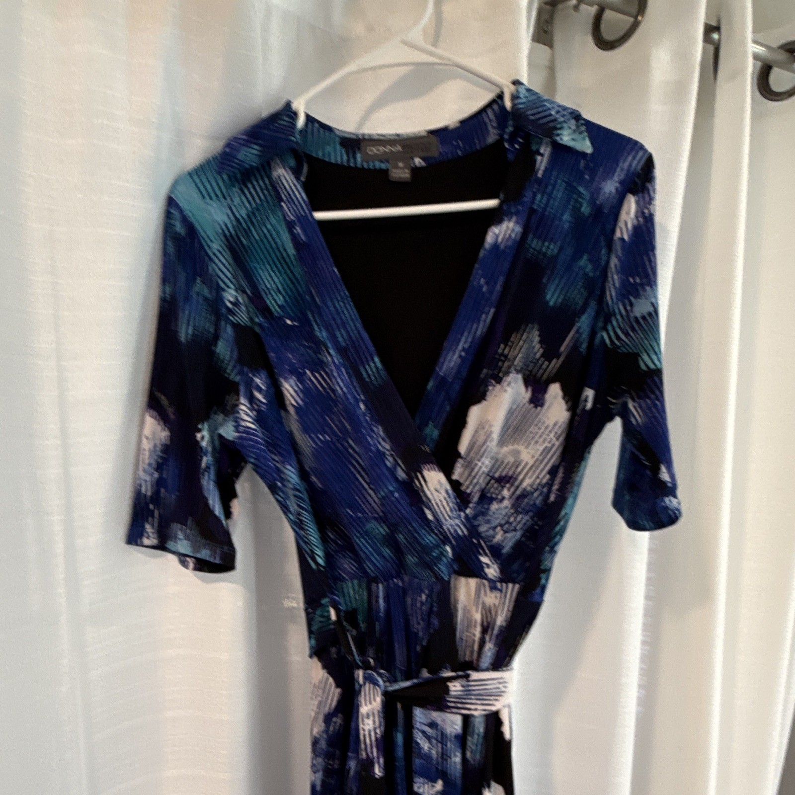 Donna Ricco New York Women’s M Abstract Wrap Dress V-Neck 3/4 Sleeve Tie