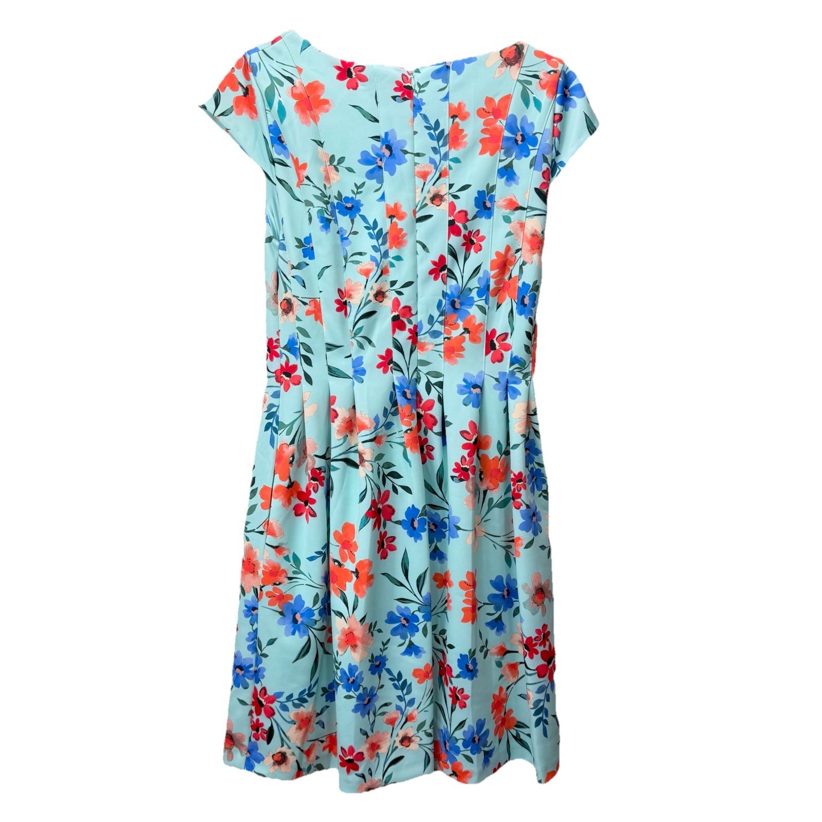 Calvin Klein Colorful Floral Cap Sleeve Pleated Pockets Scuba Flare Dress 10
