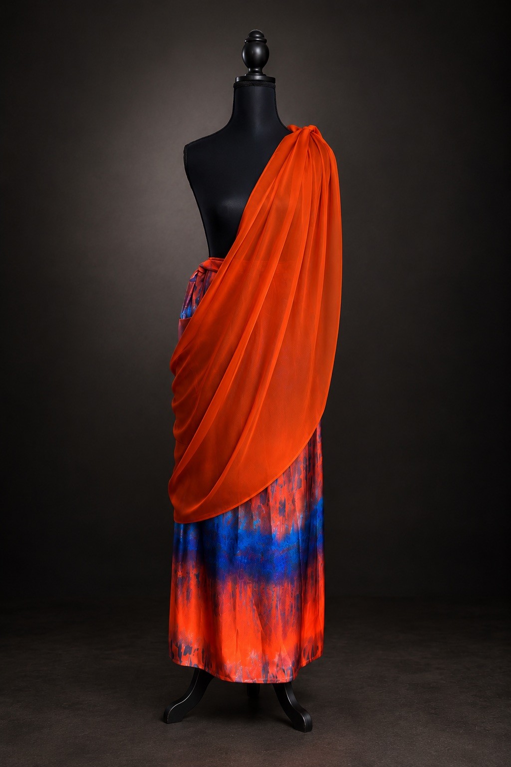 Elegant Umushanana/ Imvutano Fabric Set – Orange Chiffon & Patterned Skirt