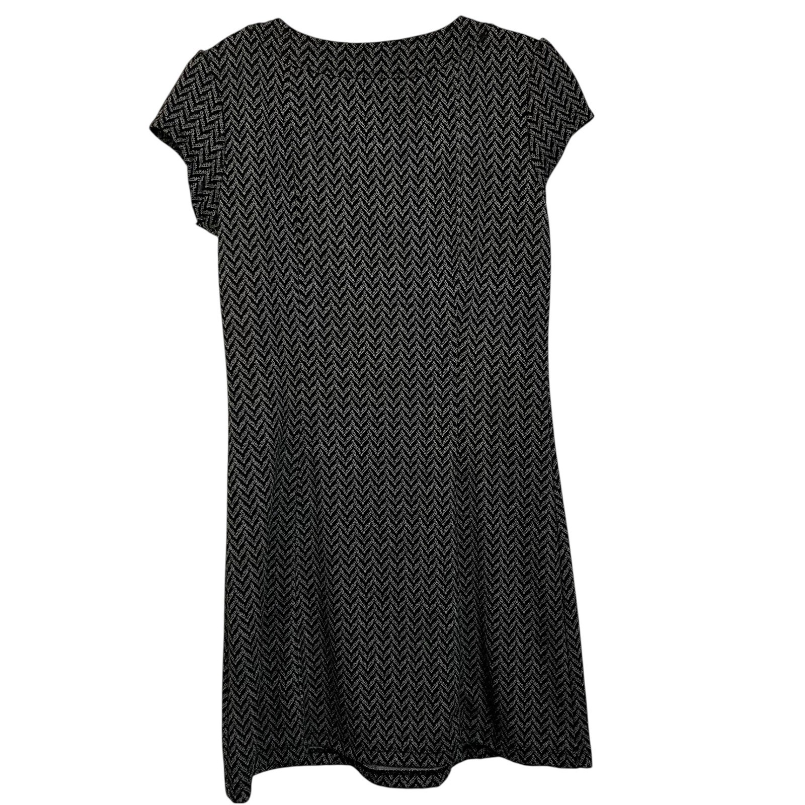 Be Bop Black Gray Chevron Ruffle Bib Button Shift Dress Small Dark Academia