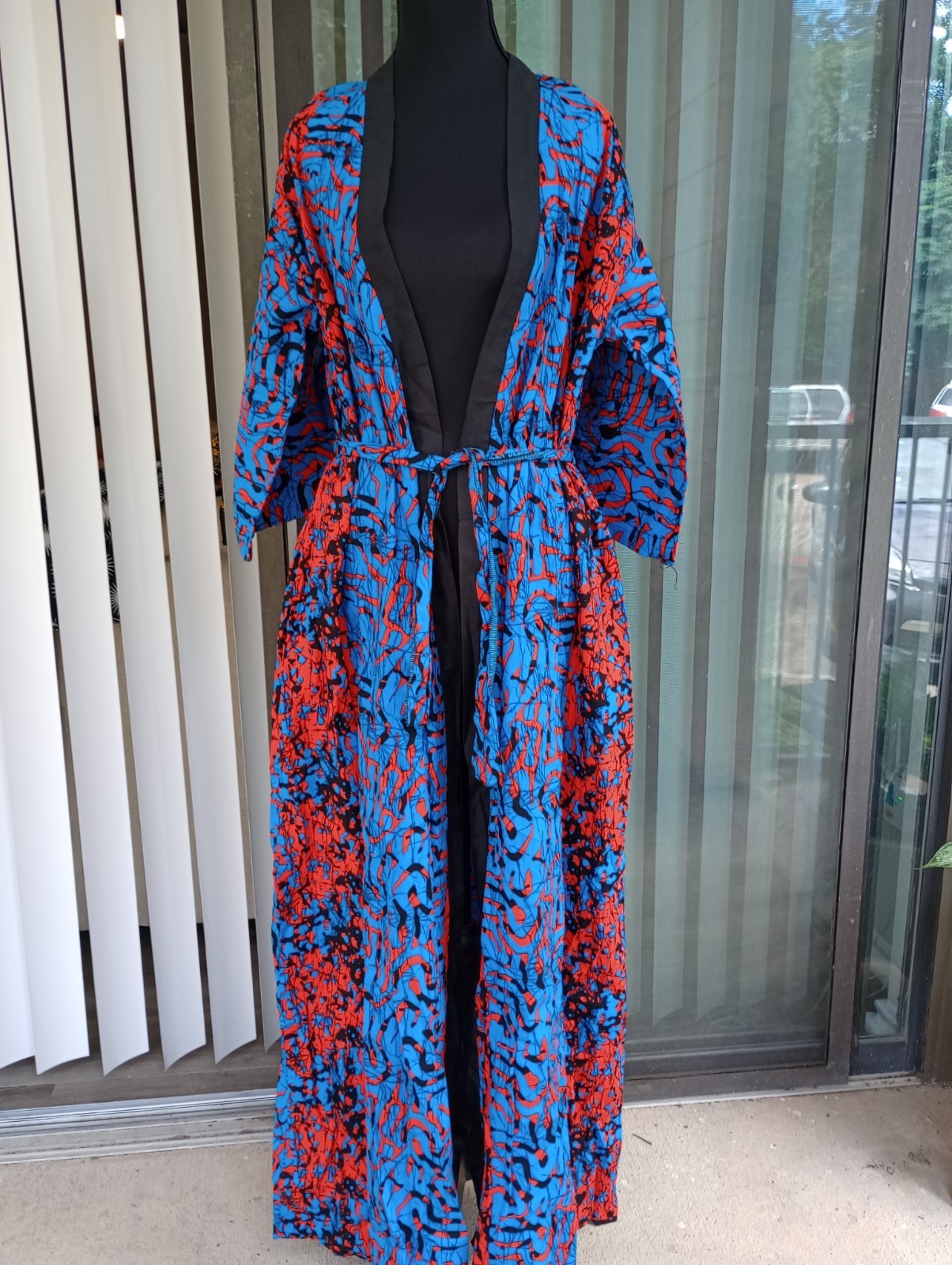 African Ankara Kimono 54 inch Long With Pockets & Belt size Small to Medium