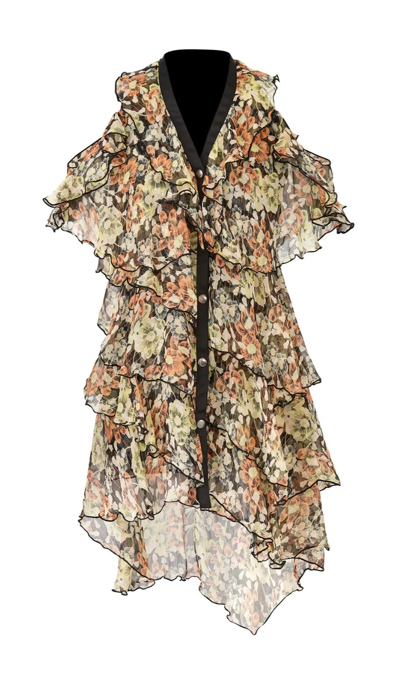 The Kooples Wanted Cold-Shoulder Floral Dress Size 3 (Large)