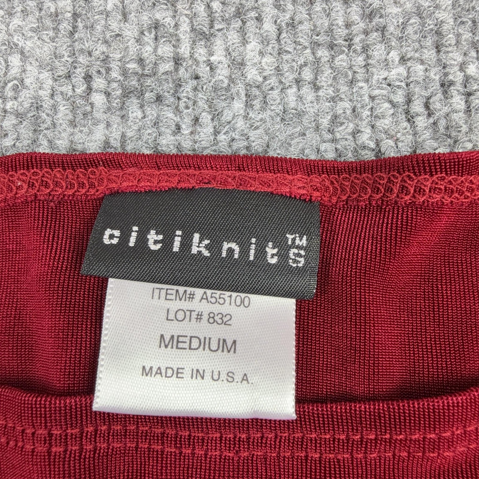 Citiknits Dress Womens Medium Red Velour Long Sleeve Shift Made USA Stretch