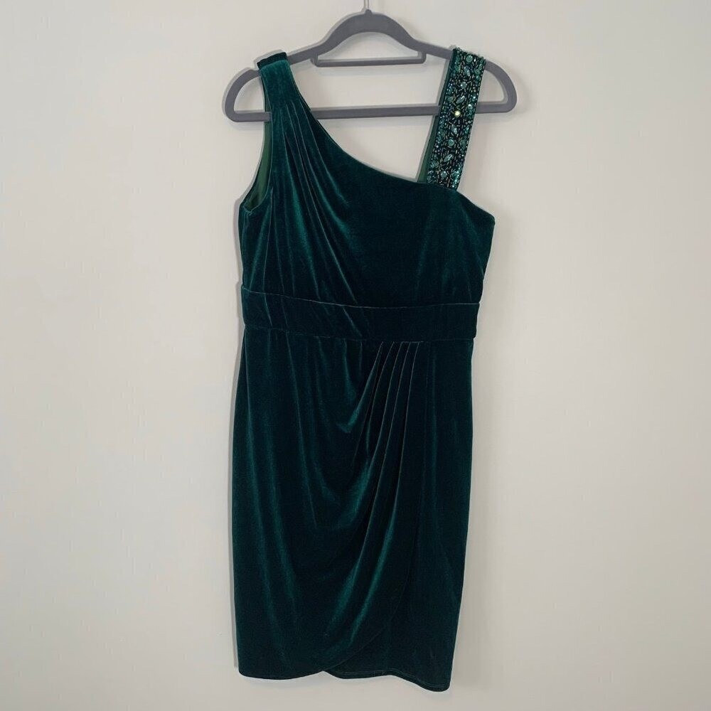 Decode 1.8 Velvet One Shoulder Beaded Strap Emerald Green Dress Size 8