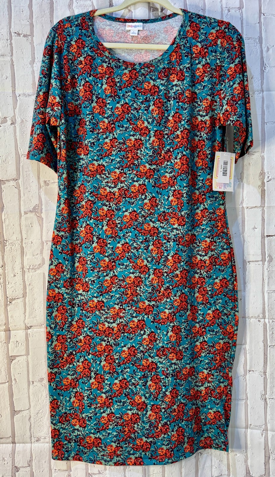 NWT LuLaRoe Julia Dress – Shades of Vivid Orange,Teal & Red Flowers Size Large