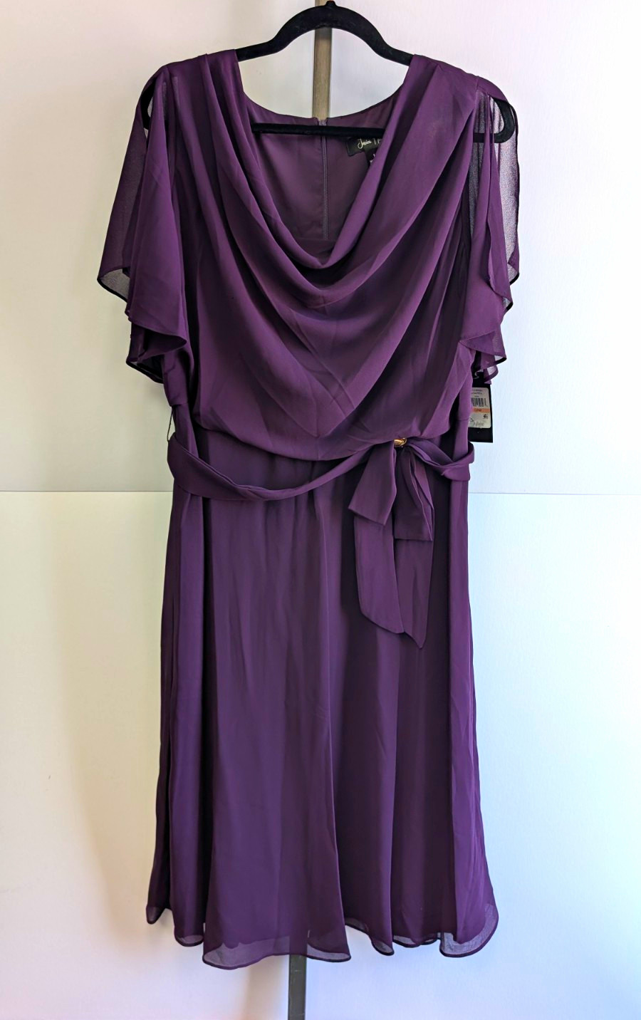 NWT Jessica Howard Purple Chiffon Flutter Sleeve A-Line Knee Dress 14W