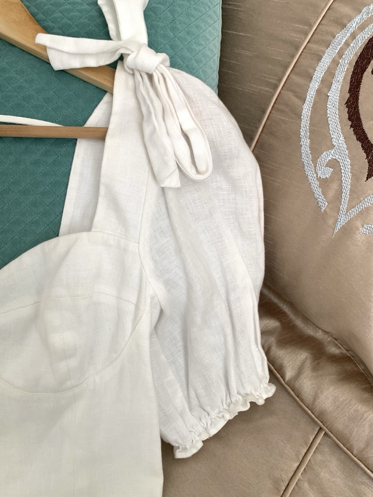 Reformation Spring Linen Mini Dress Bow Detail Puff Sleeves White Size 4
