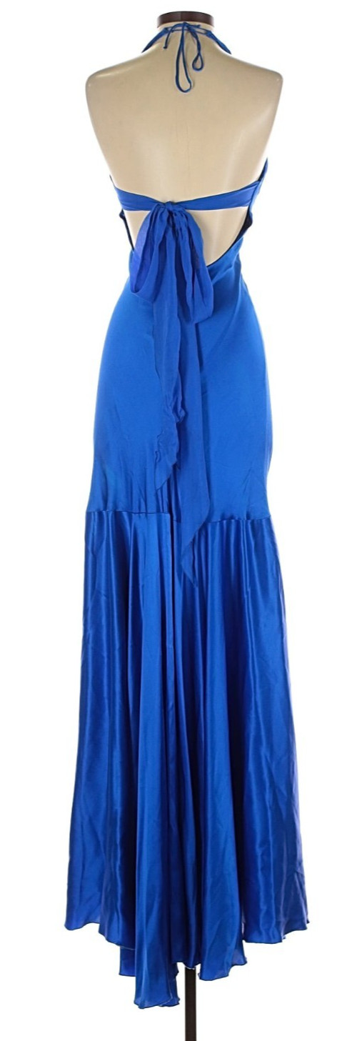 Cache Vintage Silk Maxi Gown In Blue Size 2