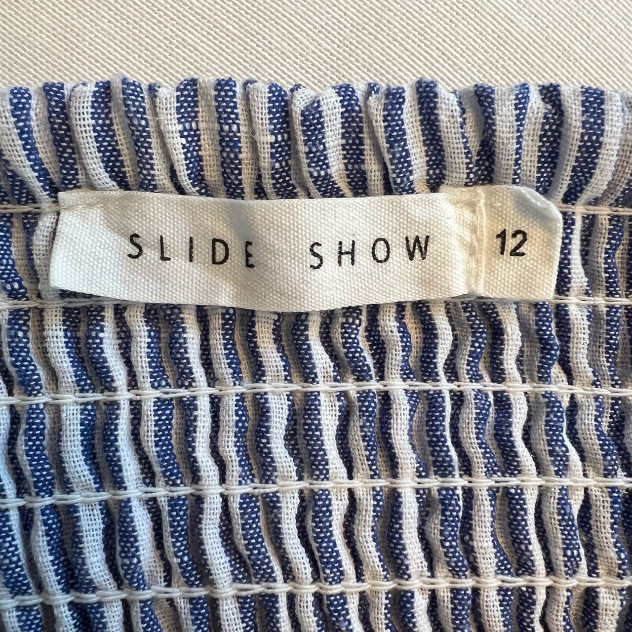 Slide Show Blue White Pinstripe Cottagecore Button Front Midi Dress Size 12