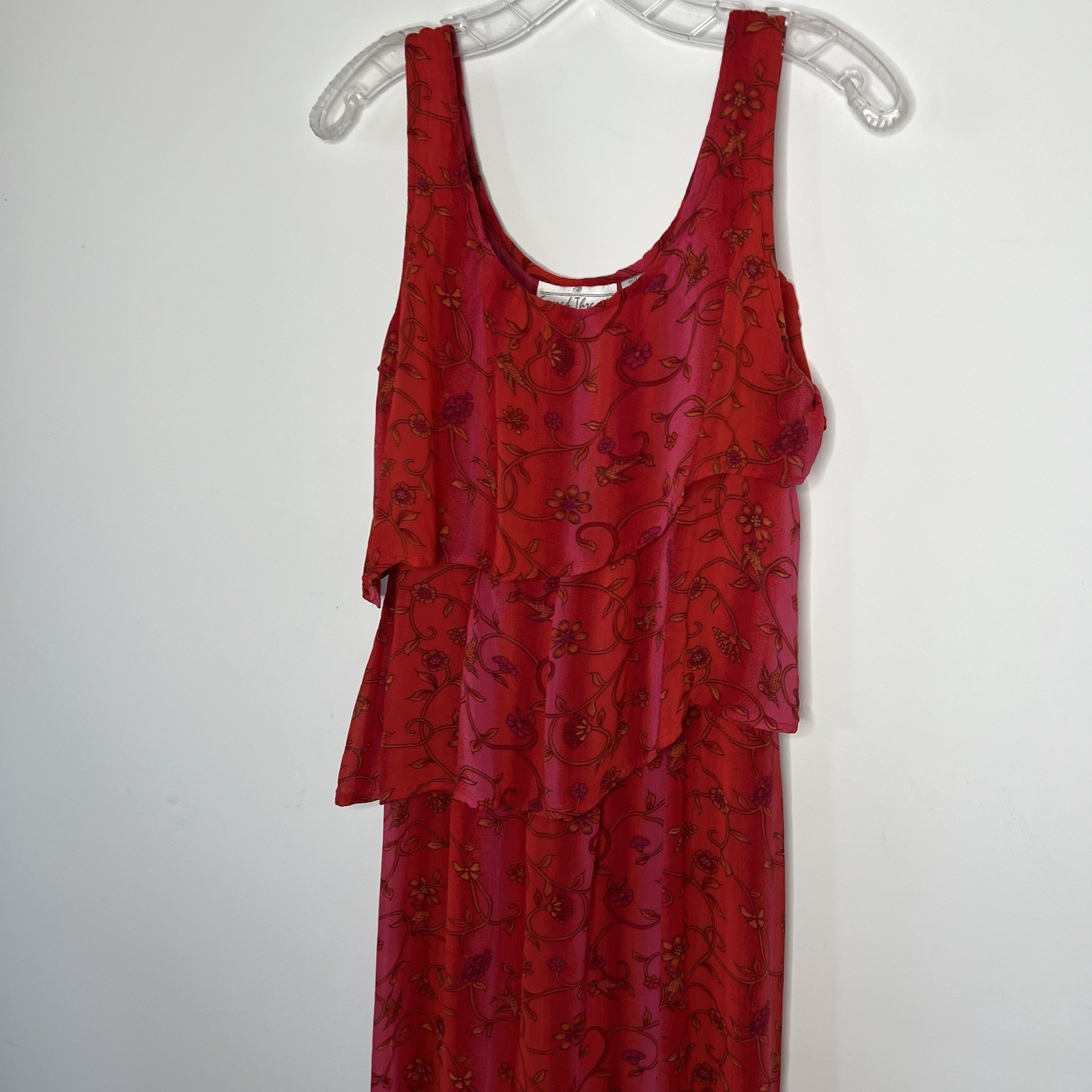 Sacred Threads Dress Womens M/L Red Chiffon Floral Boho Layered Festival India