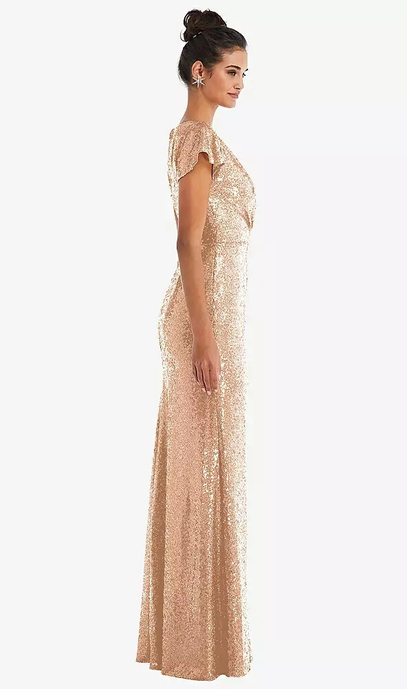 Cap Sleeve Wrap Bodice Sequin Maxi Dress…TH056…Copper Rose…Size 16 Long