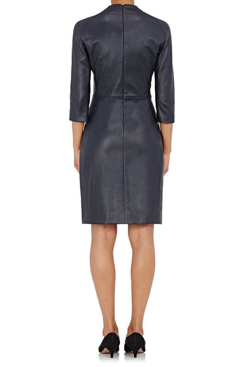 Women’s Genuine Lambskin Leather High Neck Dress