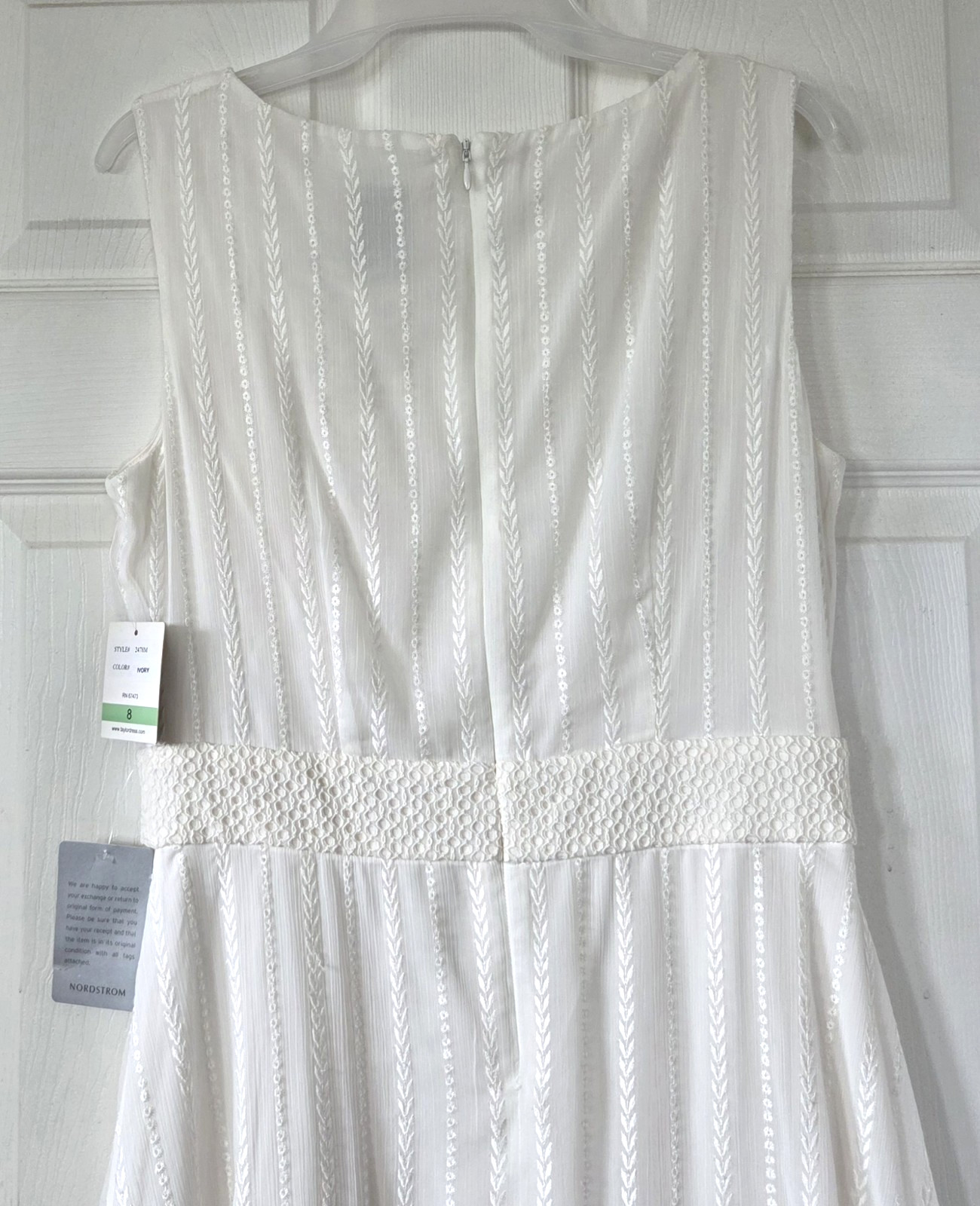 TAYLOR Ivory Embroidered Eyelet Maxi Dress Tiered Sleeveless Romantic Size 8 NWT