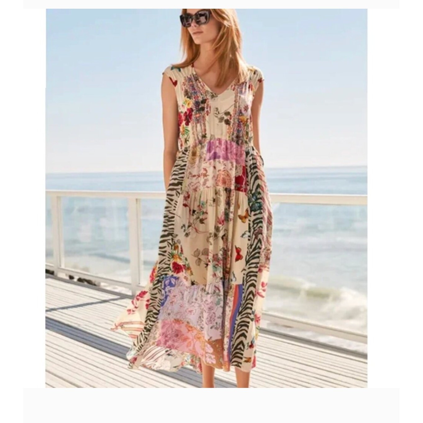Johnny Was Cosmo Lola Maxi Dress L Silk Floral Western Boho Resort Coastal