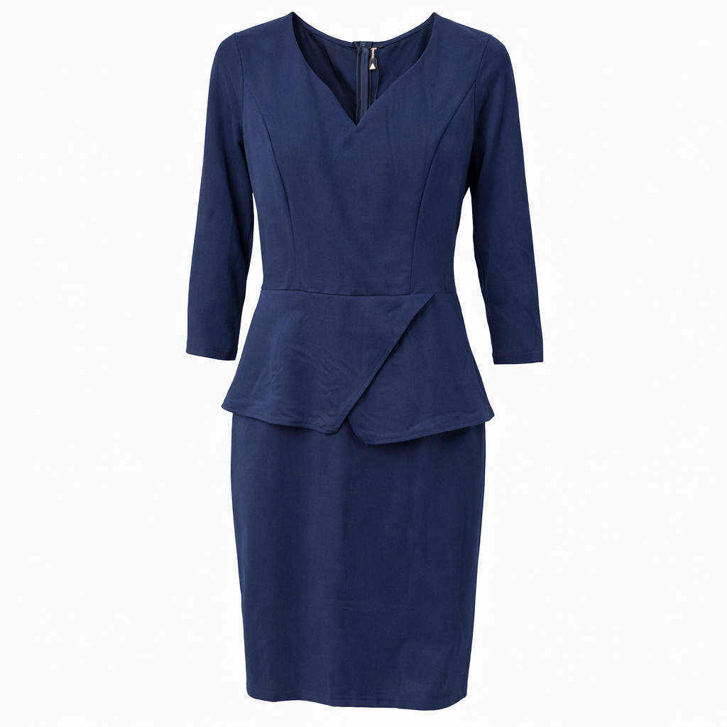 Misuol Dress Womens Large Navy Blue Office Career Work Minimalist Peplum Sheath