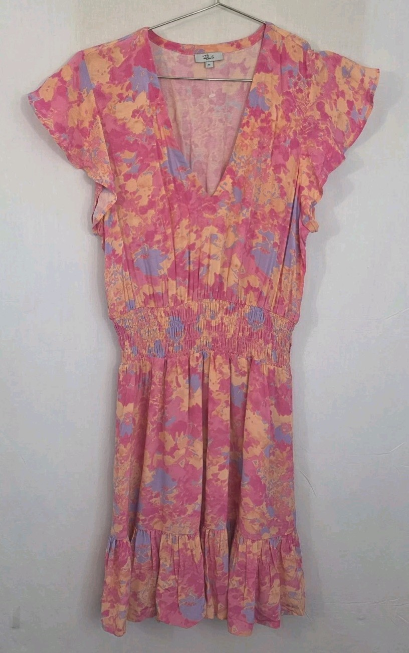 Rails Tara Floral Print Mini Dress in Passion Flower Pink Tiered Smocked Size M