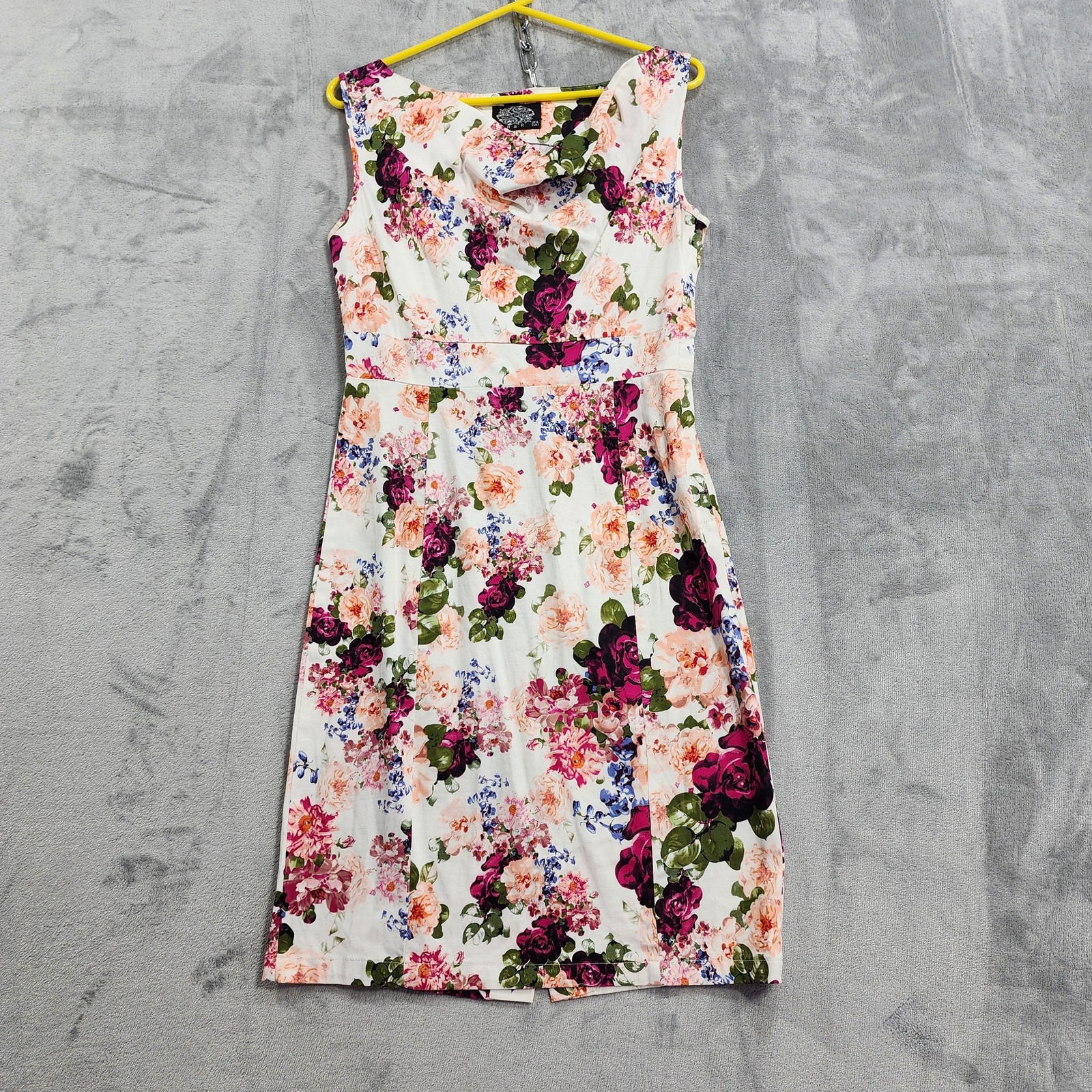 Hearts & Roses Dress Womens 10 White Multicolor Floral Cowl Neck Sheath Party